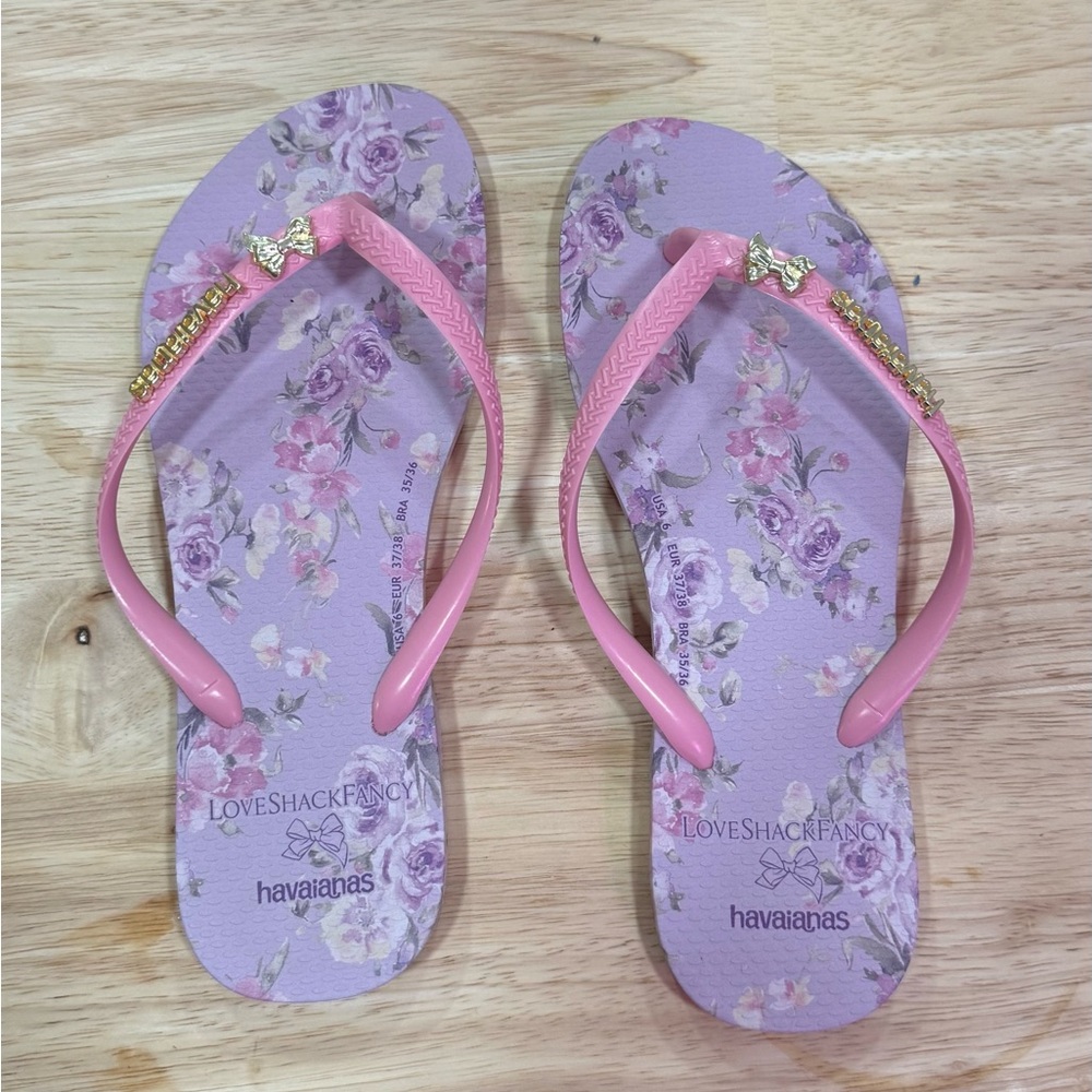 Havaianas LoveShackFancy Pink and Purple Floral Sandals